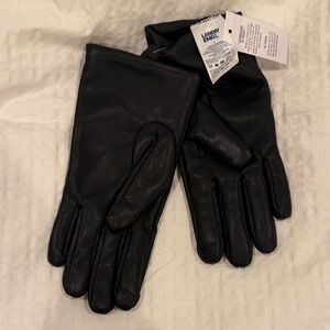 Lands' End Women's Cashtouch Lines Faux Leather Black Gloves